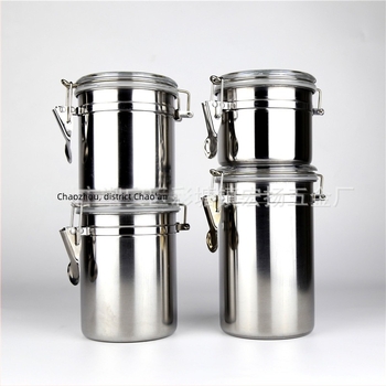 Set de 4 borcane din oțel inoxidabil sigilate, design rotund, capacitate 800-1000 ml fiecare, pentru cafea, ceai, lapte praf și fructe uscate