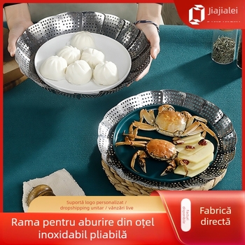 Sistem de abur din oțel inoxidabil, pliabil cu tavă și coș pentru fructe – 201 oțel inoxidabil, stil modern minimalist, lansat în 2022