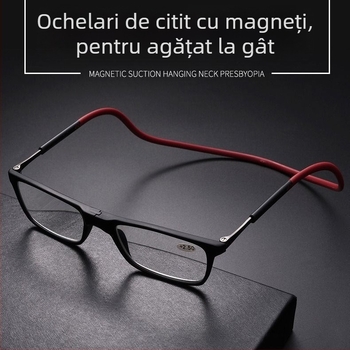 Ochelari de lectură cu lentile din rășină, anti-lumină albastră, ramă TR90, cadru pătrat, curea magnetică pentru gât
