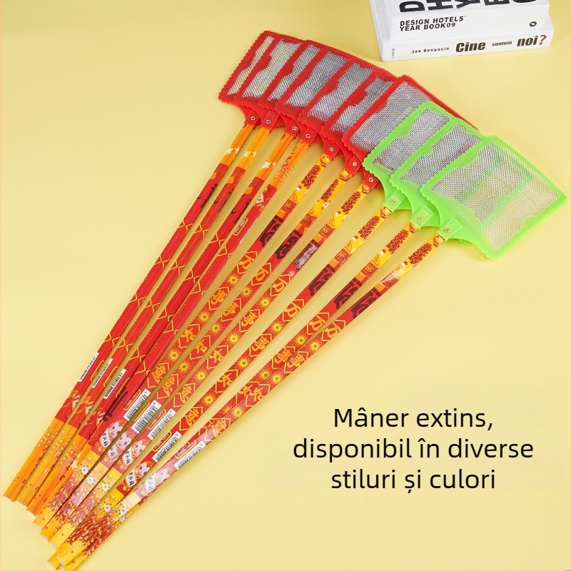 Ke Yue Bătător de muște din bambus, mâner lung – stil simplu, netoxic, pentru muște, țânțari și termite