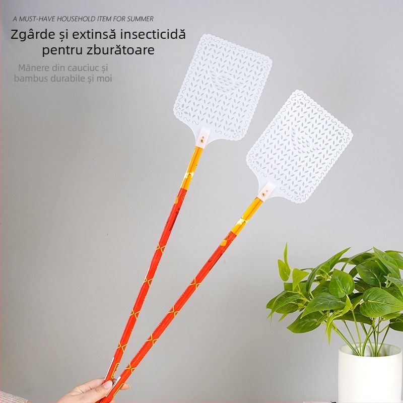 Lovitor de muște cu mâner lung din bambus, stil simplu pentru uz casnic; material: bambus; ținte: muște, țânțari, gândaci; netoxic.