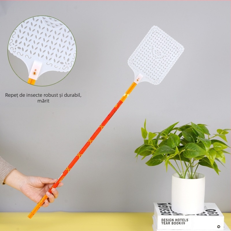 Lovitor de muște cu mâner lung din bambus, stil simplu pentru uz casnic; material: bambus; ținte: muște, țânțari, gândaci; netoxic.