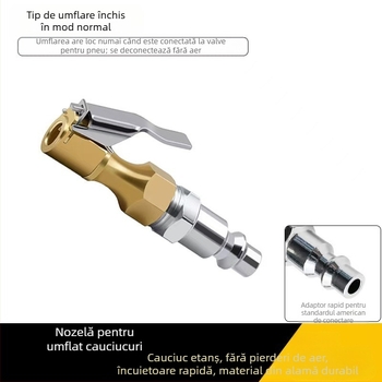 Duză de umflat pneuri cu conector PM20 masculin, din cupru, dinți interni