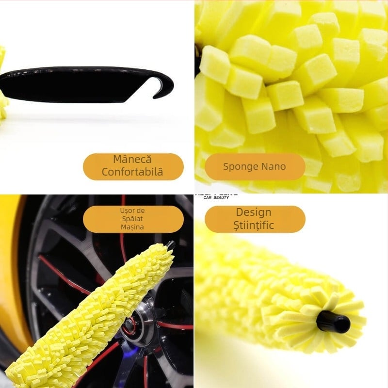 Speedmate Perie de curățare a anvelopelor auto – Perie multifuncțională pentru curățarea roților și a jantelor, din plastic cu burete