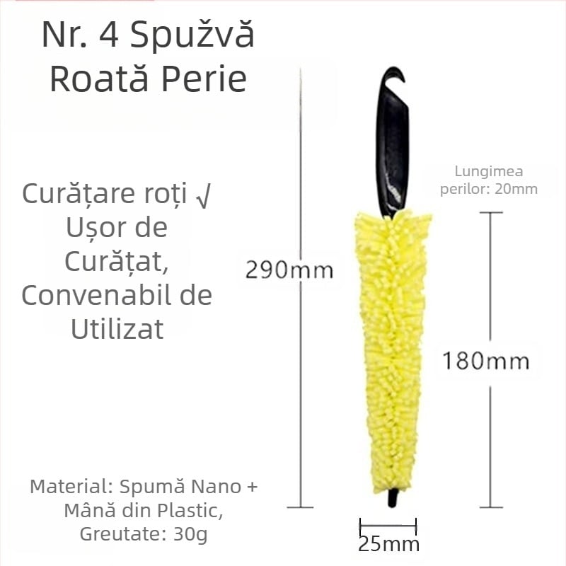 Speedmate Perie de curățare a anvelopelor auto – Perie multifuncțională pentru curățarea roților și a jantelor, din plastic cu burete