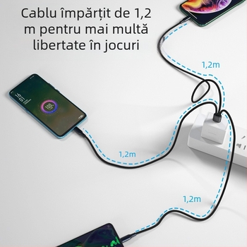 Cablu de încărcare împletit, multi-conector USB-C/Lightning/Micro USB, 3 ieșiri, Quick Charge 22.5W, aliaj de aluminiu