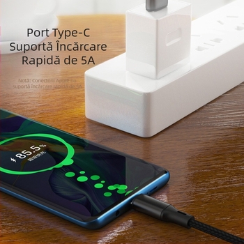 Cablu de încărcare împletit, multi-conector USB-C/Lightning/Micro USB, 3 ieșiri, Quick Charge 22.5W, aliaj de aluminiu
