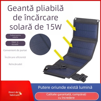 Încărcător solar pliabil de 15W pentru călătorii în aer liber – panou solar impermeabil