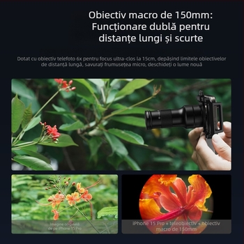 APEXEL TM6 obiectiv pentru telefon, telephoto macro, 6x mărire, 2-în-1 teleobiectiv macro, compatibil cu 99% dintre modelele de telefoane (Apple, Oppo, OnePlus, Samsung, Huawei, Honor, Xiaomi); greutate 131 g.