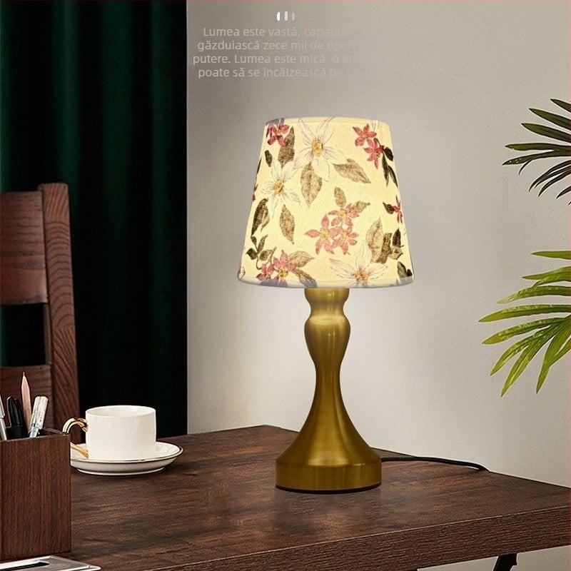 H301 Lampa de masă modernă cu abajur textil, bază metalică, interfață USB, reglaj în trei culori, iluminare de noapte, de lectură și ambientală