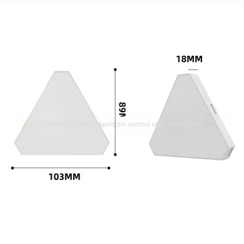 Panou luminos triunghiular cu atmosferă cuantică pentru gaming — Control prin aplicație, Alimentare USB 5V, Montaj pe perete cu ventuză, Ștergere iluminare ambientală, Suport pentru personalizare