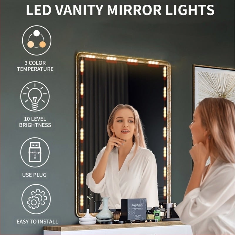 Oglindă LED MZ-18 pentru machiaj, masă de machiaj, garderobă și studio — transformator electronic, ≤36V, lampă LED, întrerupător cu buton