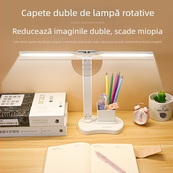 Lampă de birou LED cu două capete, încărcare USB, pliabilă pentru lectură, comutator vocal, baterie Li-ion încorporată