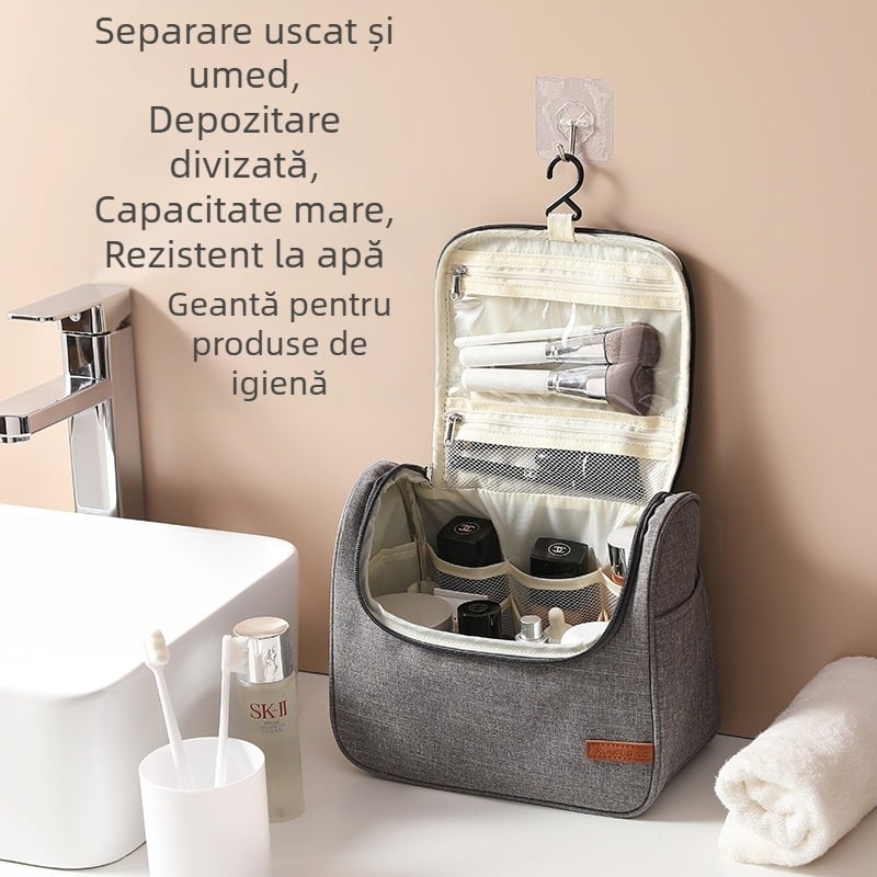 Geantă de toaletă și depozitare pentru călătorii, material 300D țesătură mată, stil simplu și modern