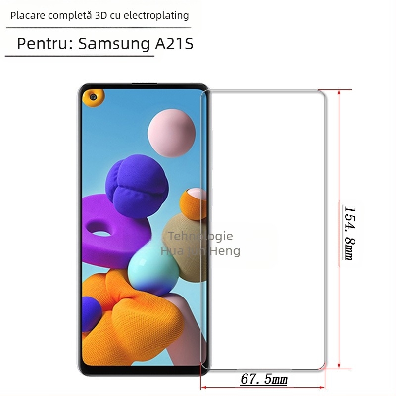 Protecție ecran sticlă Samsung A21S, acoperire completă cu adeziv, finisaj mat, anti-amprentă, rezistent la zgârieturi