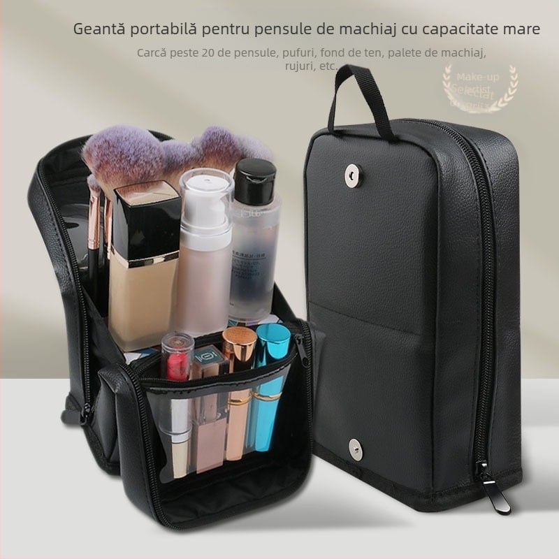 Geantă portabilă cu pensule de machiaj, design vertical, 20 pensule, mâner din plastic, lungimea părului 0.1, ambalaj: geantă, instrumente profesionale pentru fard de ochi și pudră