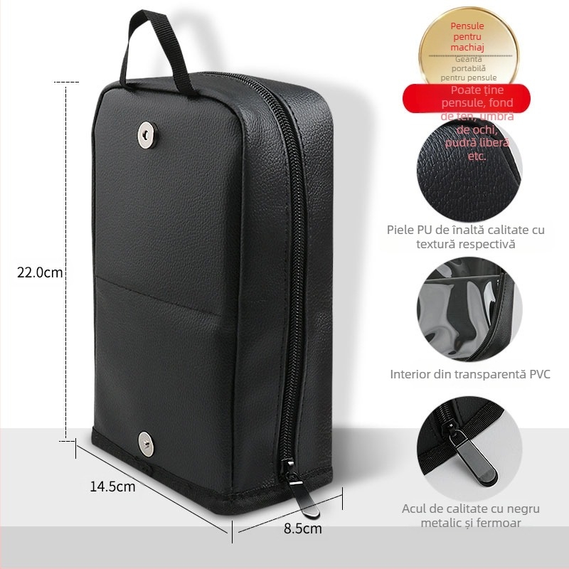Geantă portabilă cu pensule de machiaj, design vertical, 20 pensule, mâner din plastic, lungimea părului 0.1, ambalaj: geantă, instrumente profesionale pentru fard de ochi și pudră