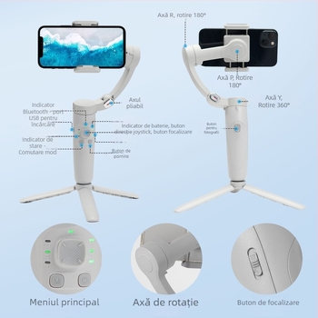XYXD F5 Stabilizator triaxial pentru telefon, Bluetooth, aliaj de aluminiu, telecomandă