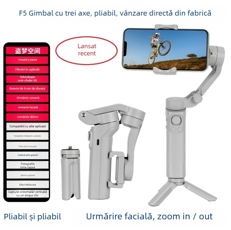 XYXD F5 Stabilizator triaxial pentru telefon, Bluetooth, aliaj de aluminiu, telecomandă