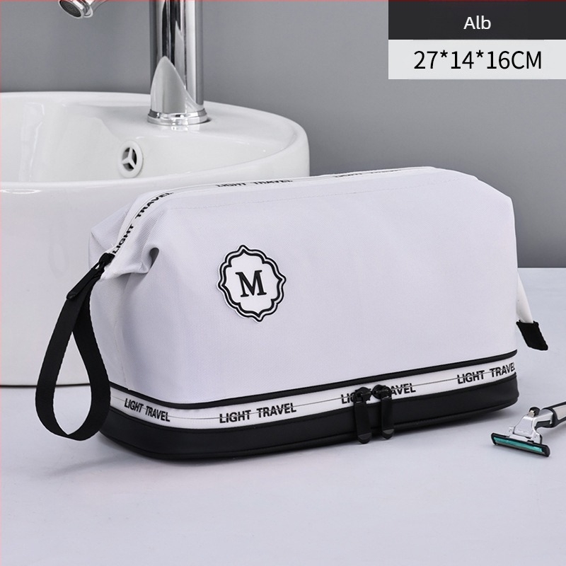 Geantă de toaletă - dublu strat, impermeabilă, cu separare uscat-umed, din material Oxford, stil de deplasare în afaceri