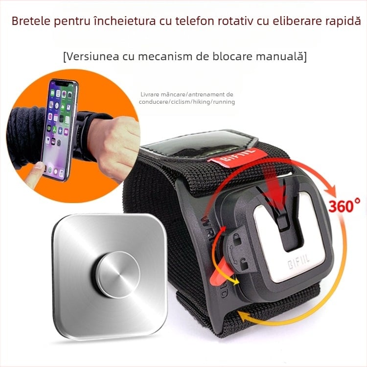 BIFIIL Brățară pentru telefon cu suport rotativ, ABS+PC, compatibil universal, pentru sport în aer liber