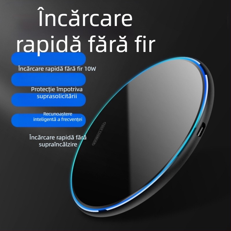 Încărcător Qi fără fir, oglindă lucioasă, model universal, 10W, aluminiu aeronautic