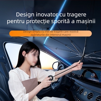 Umbrelă auto telescopică pentru umbrea geamului, material țesătură titan-argintiu, posibilitate imprimare logo, compatibil universal (Toyota)