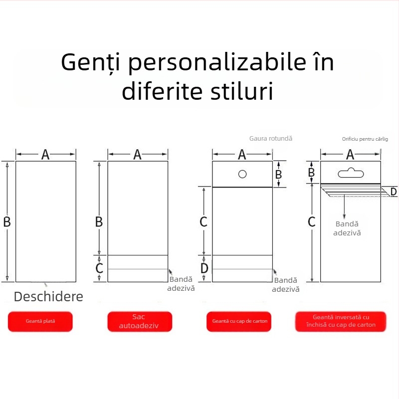 Geantă de ambalare autoadezivă (OPP), personalizabilă cu imprimare de logo, imprimare gravură și tăiere la rece; materiale: PVC, PET, PE, OPP, CPP, PP