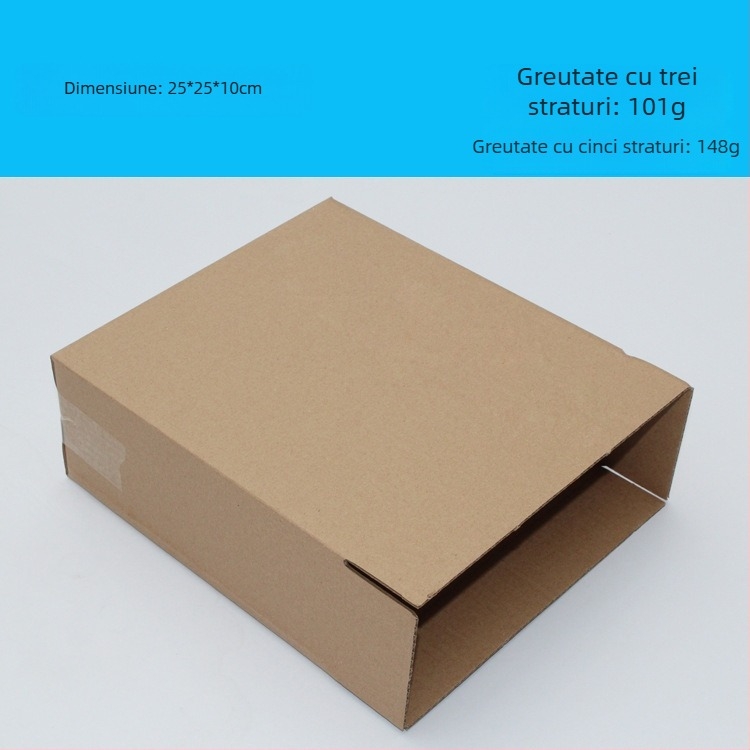 Cutie de ambalaj din carton ondulat, neimprimată, dimensiuni externe 250×250×100 mm, grosime 3 mm, duritate W3A