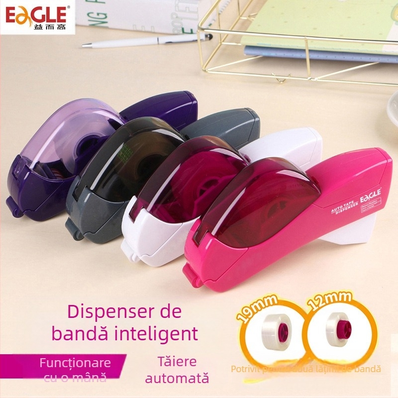 Dispenser pentru bandă de ambalare, portabil, din plastic, model T5165AB, lățimea benzii 12–19 mm, diametrul axului 27 mm, personalizare disponibilă