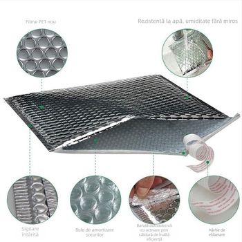 Pungă cu bule din folie aluminizată, grosime 0,05 mm, material 100% pur, formă dreptunghiulară, origine Dongguan