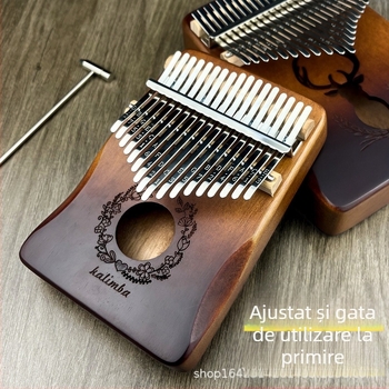 Kalimba din lemn (pian cu degetul), 17 sau 21 tonuri, 21 găuri, nucleu din lemn de piersic, tonalitate C