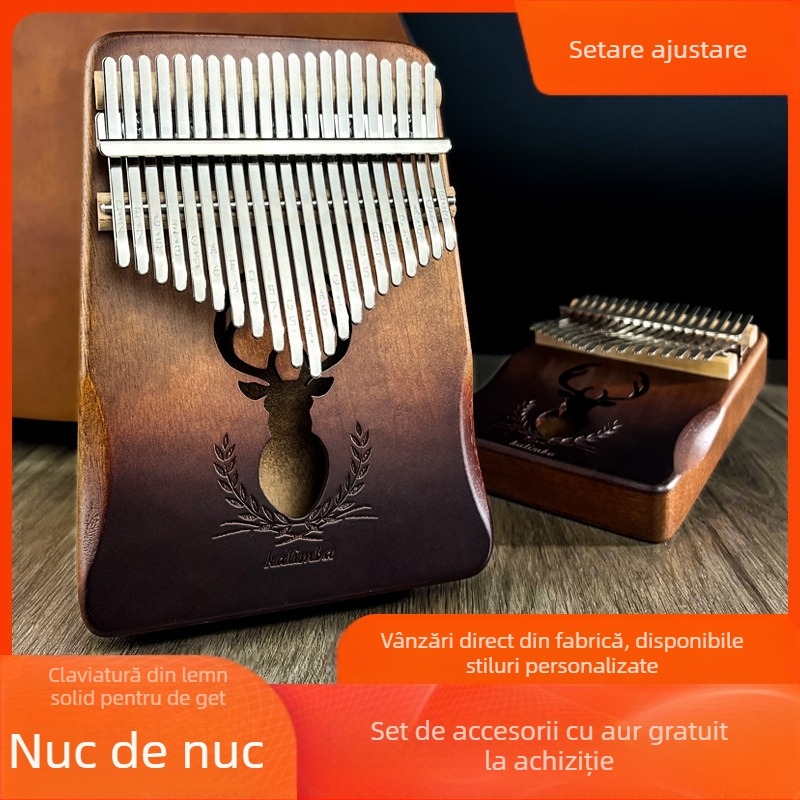 Kalimba din lemn (pian cu degetul), 17 sau 21 tonuri, 21 găuri, nucleu din lemn de piersic, tonalitate C