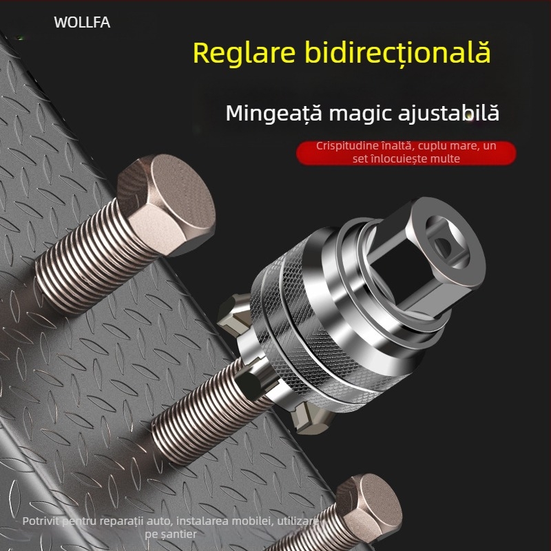 Wallfan Set universal de chei cu soclu — Reglabil, Instrument multifuncțional cu soclu, Cr-V oțel aliat, Finisaj lucios