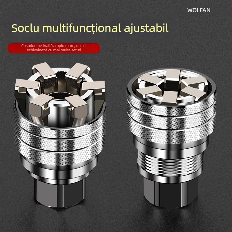 Wallfan Set universal de chei cu soclu — Reglabil, Instrument multifuncțional cu soclu, Cr-V oțel aliat, Finisaj lucios