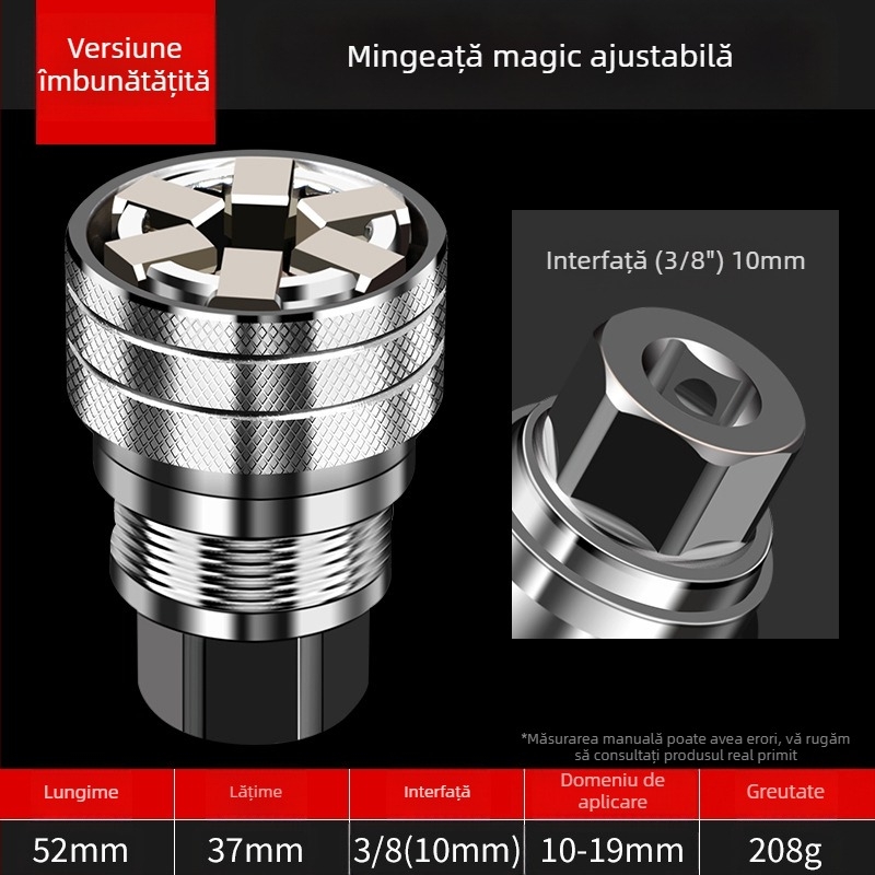 Wallfan Set universal de chei cu soclu — Reglabil, Instrument multifuncțional cu soclu, Cr-V oțel aliat, Finisaj lucios