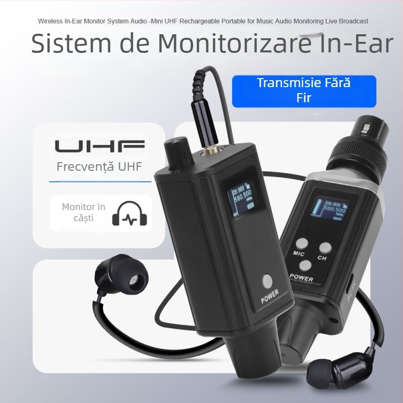DS100 Sistem de monitorizare in-ear fără fir pentru spectacole - baterie încorporată 1000-1200 mAh, autonomie 3-6 h, SNR ≥95 dB, Compatibil cu microfoane Lavalier/Live Broadcast/KTV