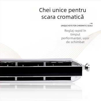 Armonică cromatică pentru începători, 10 găuri, model T1040, semi-scale, capac cromat din cupru (10 găuri, semi-scale, model T1040, capac cromat din cupru)