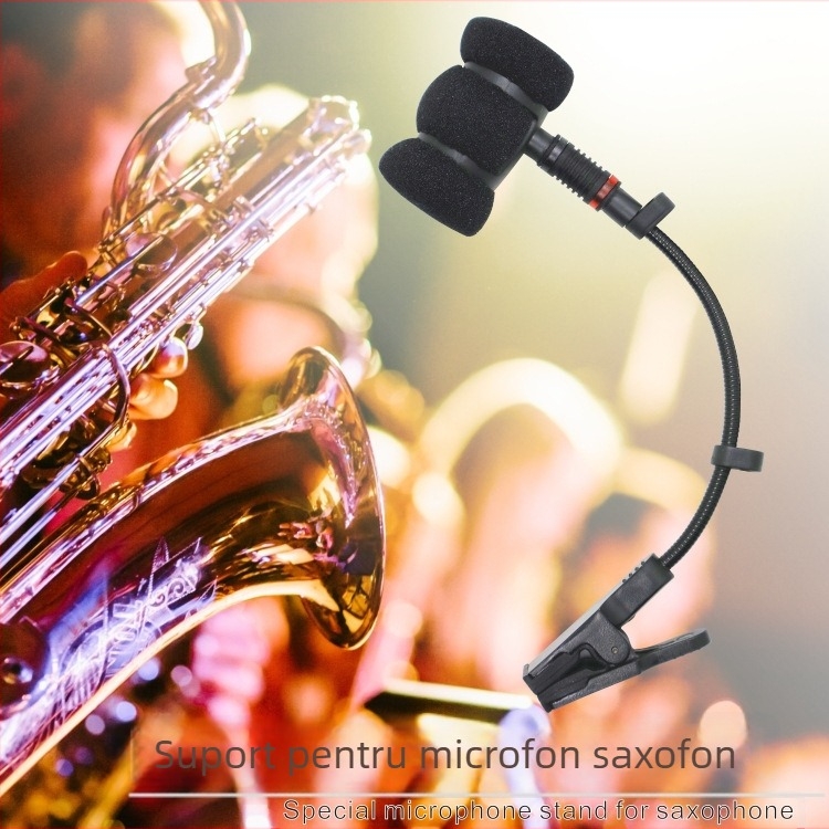 Stativ pentru microfon lavalier pentru saxofon pe scenă, cu gooseneck reglabil, construcție din adeziv moale + metal, 55 g