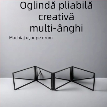oglindă pliabilă cu patru fețe pentru tuns acasă, vedere a ceafei, oglindă de makeup, ramă ABS