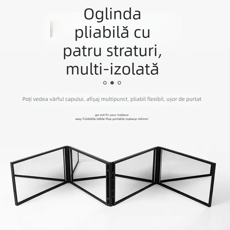 oglindă pliabilă cu patru fețe pentru tuns acasă, vedere a ceafei, oglindă de makeup, ramă ABS