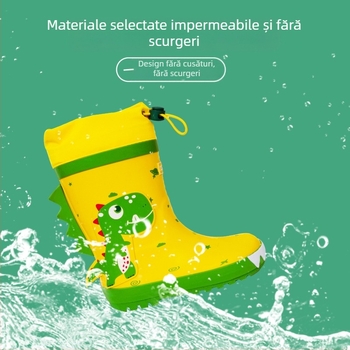 Cizme de ploaie pentru copii – Seria Dinozaur-Unicorn, În desen animat, Partea superioară din cauciuc, Toamnă-Iarnă, 4–12 ani