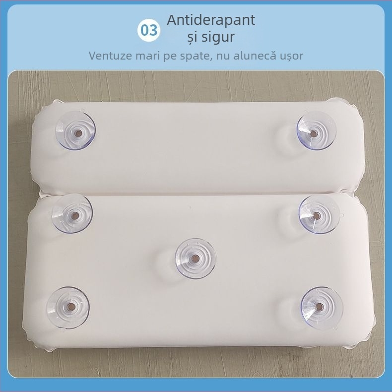 Pernă de baie dreptunghiulară din PVC cu ventuză, impermeabilă și antiderapantă, pernă cervicală gonflabilă