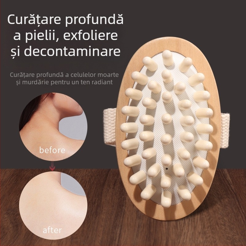 Masajer corporal din lemn cu cap bulat pentru masajul spatelui (Brand: Nanxi; Material: Hemu; Categoria: Air cushion comb; Public țintă: persoane obișnuite)