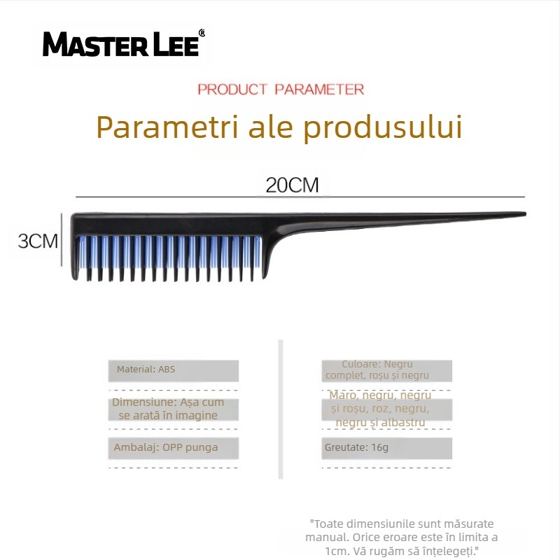 MASTERLEE Pieptene de păr din plastic, etichetă privată autorizată