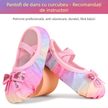 Pantofi de balet pentru copii – partea superioară din pânză, talpă din cauciuc, talpă moale pentru repetiții de balet