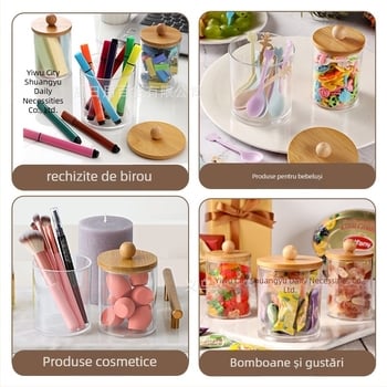 Cutie de depozitare pentru produse cosmetice, acrilică, rotundă, transparentă, cu capac și sertar
