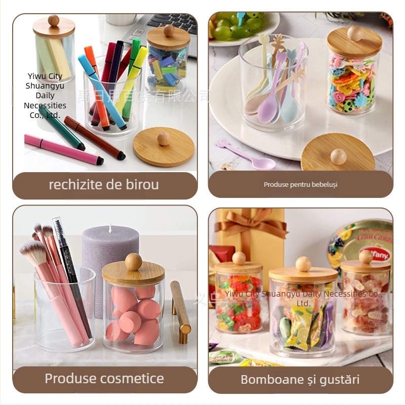 Cutie de depozitare pentru produse cosmetice, acrilică, rotundă, transparentă, cu capac și sertar