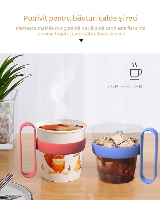 Suport din plastic pentru pahare de unică folosință din hârtie, izolație termică și mâner mare