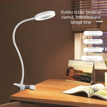 Lampa de birou cu lupă 5x, alimentare USB, clemă metalică, braț flexibil 360°, reglaj de culoare în trei nuanțe și 10 niveluri de luminozitate